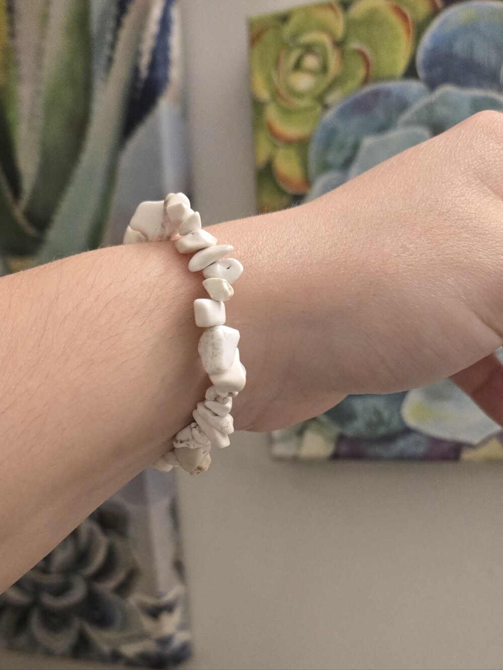 Handcrafted White Stone Chip Stretch Bracelet
